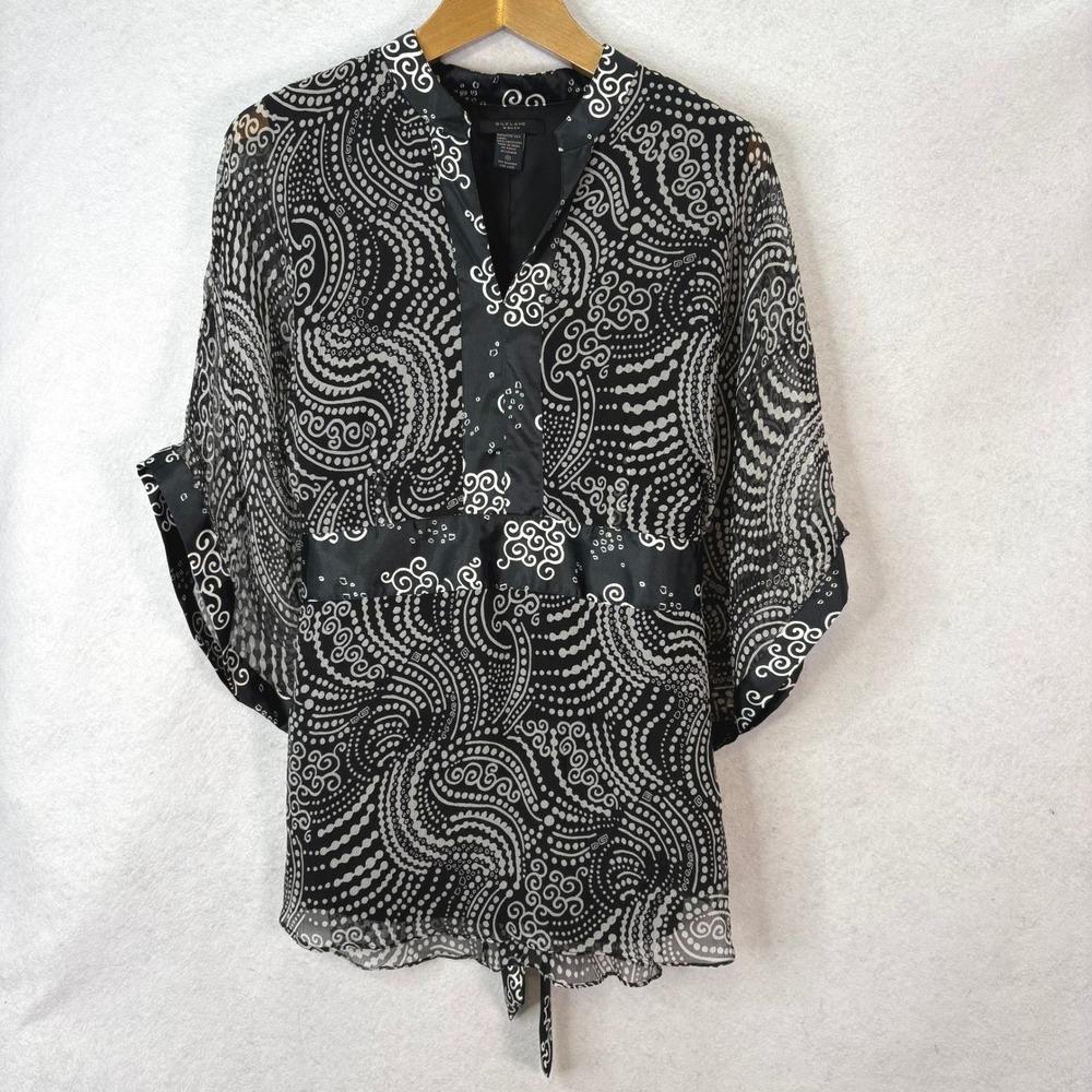 Silkland Black White Paisley Silk Kimono Tie Waist Blouse Women 1X Whimsigoth